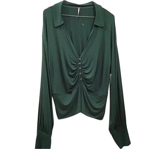 Free People Tops - Free People, Green Long Sleeve Blouse, Size L